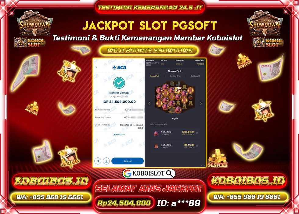 BUKTI KEMENANGAN a***89 SLOT GACOR WILD BOUNTY SHOWDOWN Rp24.504.000,- LUNAS